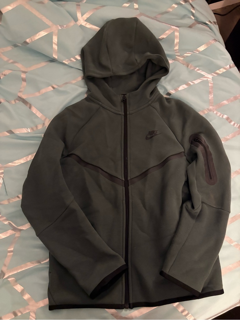 Kids Nike Dark Olive Green Full-Zip Hooded Bomber Jacket